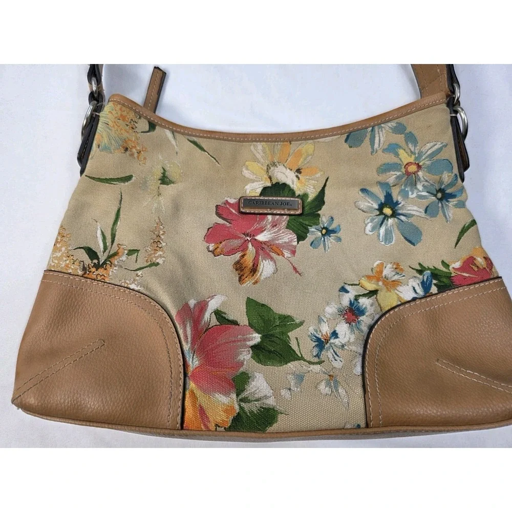 Carribbean‎ Joe Floral Handbag Canvas And Leather Purse